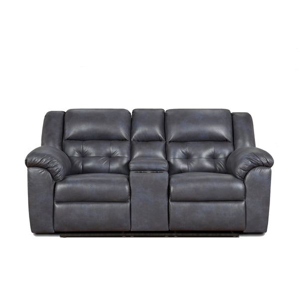 Affordable Furniture Mfg Reclining Fabric and Leather Look Loveseat with Console 1520 Reclining Loveseat - Telluride Indigo IMAGE 1