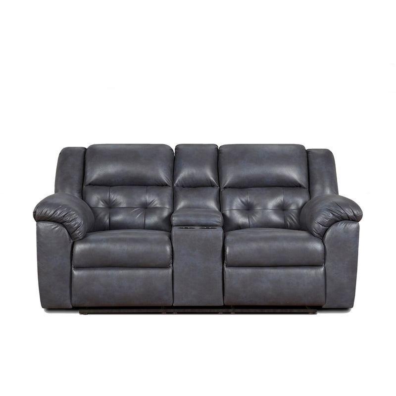 Affordable Furniture Mfg Reclining Fabric and Leather Look Loveseat with Console 1520 Reclining Loveseat - Telluride Indigo IMAGE 1