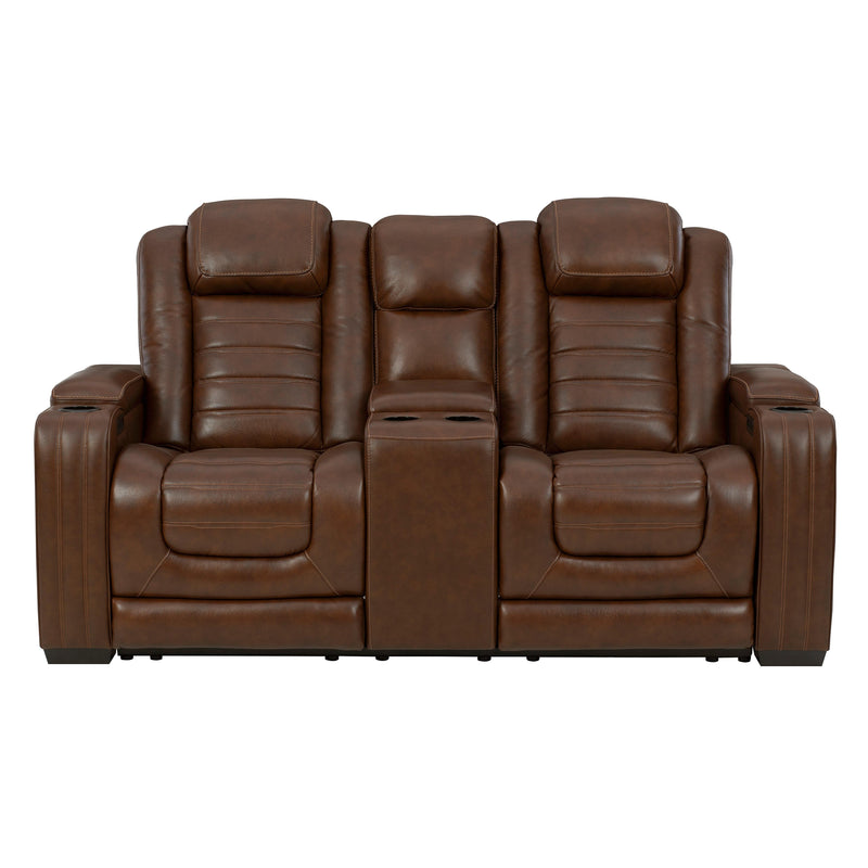 Signature Design by Ashley Backtrack Power Reclining Leather Match Loveseat with Console U2800418 IMAGE 1