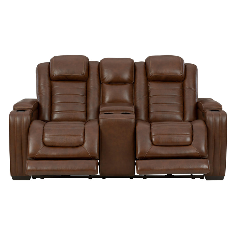 Signature Design by Ashley Backtrack Power Reclining Leather Match Loveseat with Console U2800418 IMAGE 2