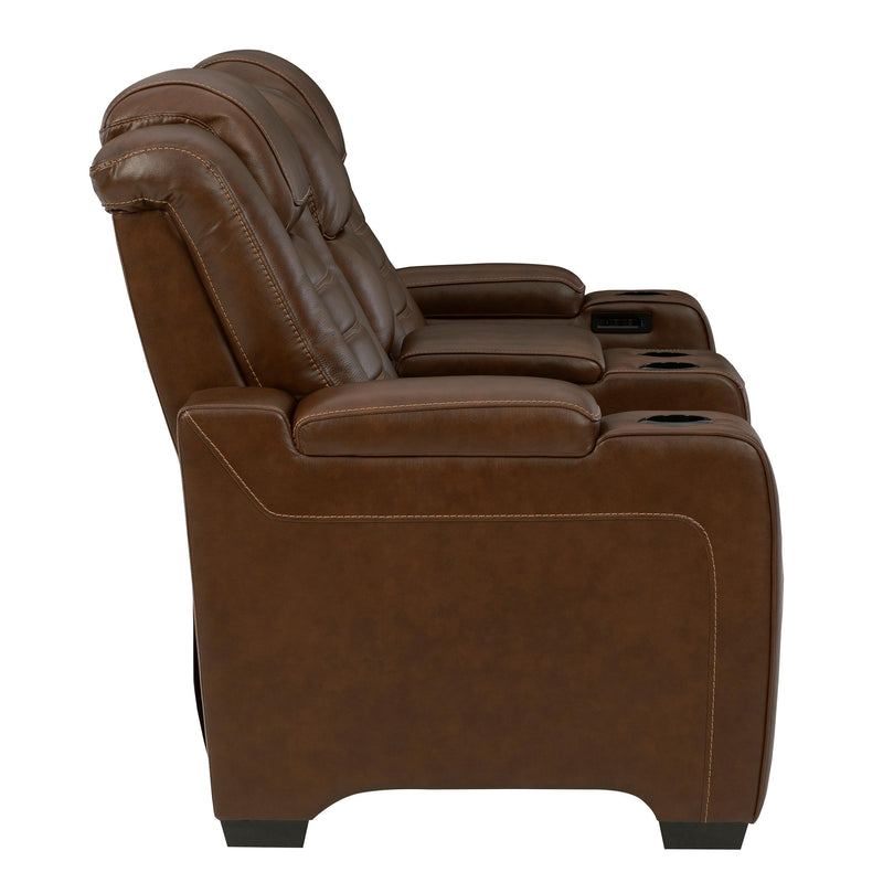 Signature Design by Ashley Backtrack Power Reclining Leather Match Loveseat with Console U2800418 IMAGE 5