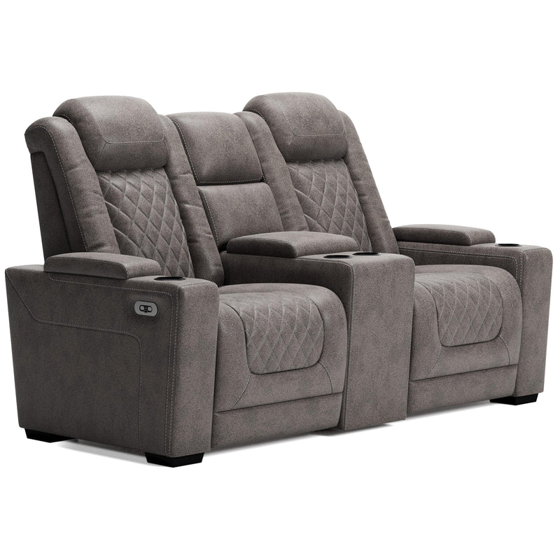 Signature Design by Ashley HyllMont Power Reclining Leather Look Loveseat with Console 9300318 IMAGE 2