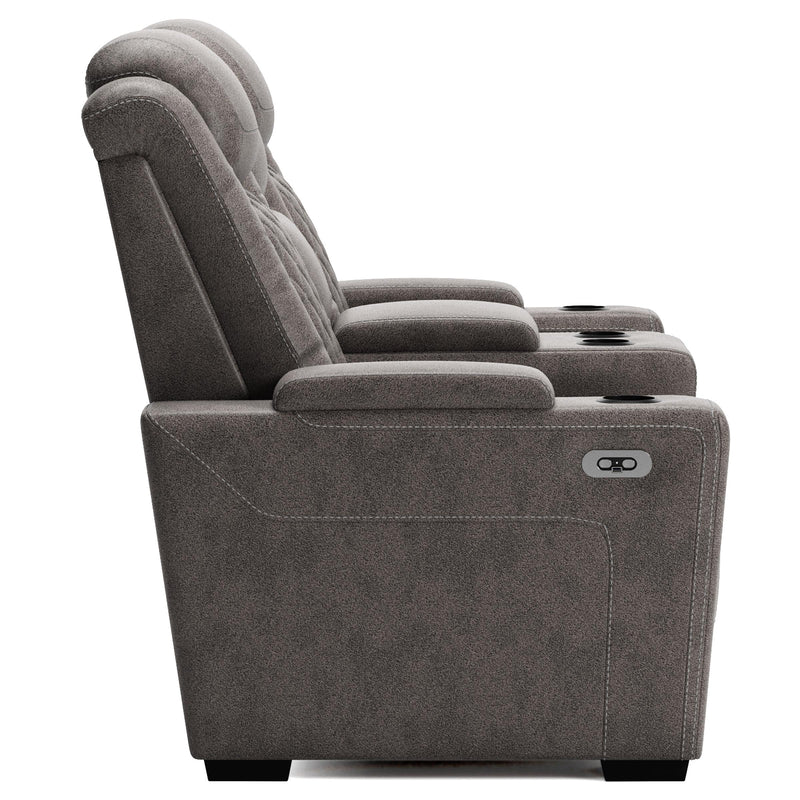 Signature Design by Ashley HyllMont Power Reclining Leather Look Loveseat with Console 9300318 IMAGE 4