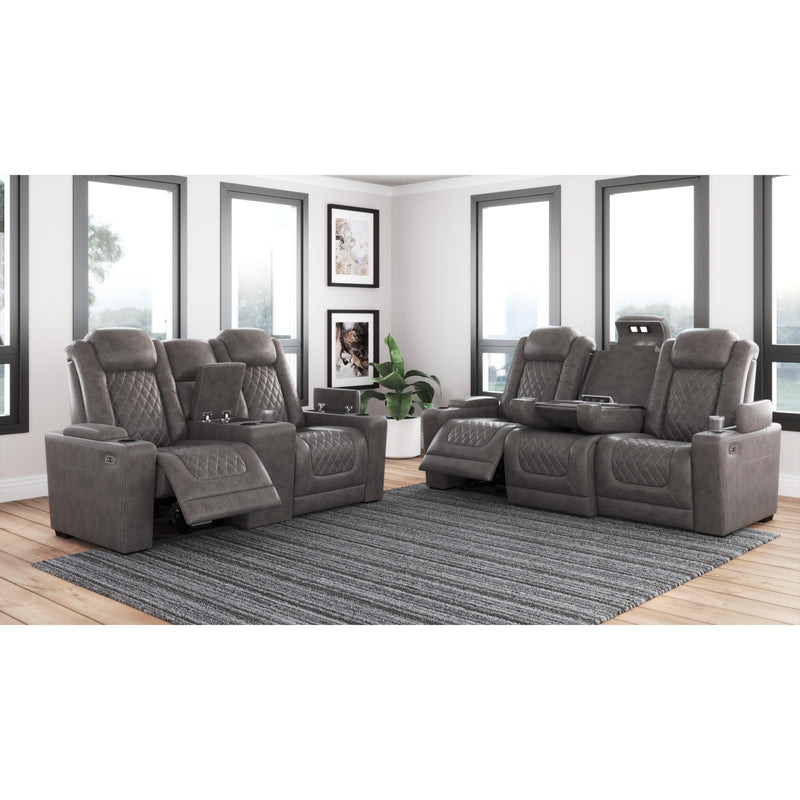 Signature Design by Ashley HyllMont Power Reclining Leather Look Loveseat with Console 9300318 IMAGE 9