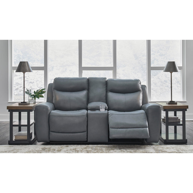 Signature Design by Ashley Mindanao Power Reclining Leather Match Loveseat with Console U5950418C IMAGE 7