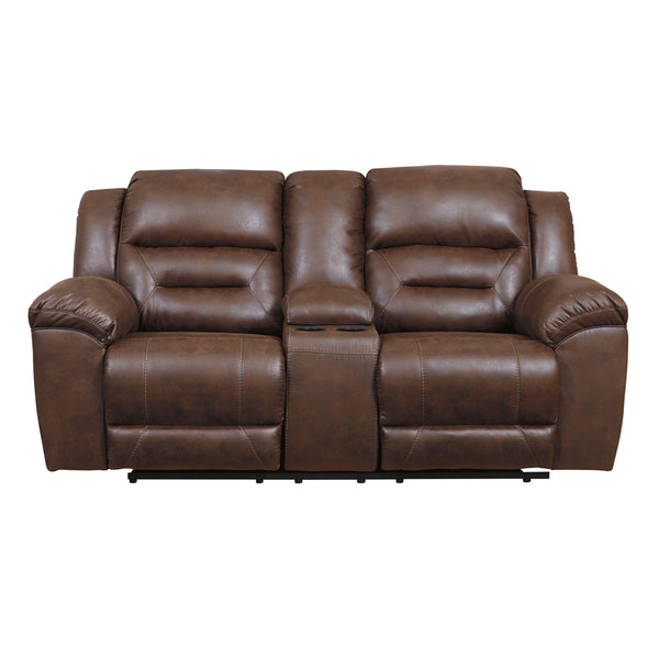 Signature Design by Ashley Stoneland Reclining Leather Look Loveseat with Console 3990494C IMAGE 1