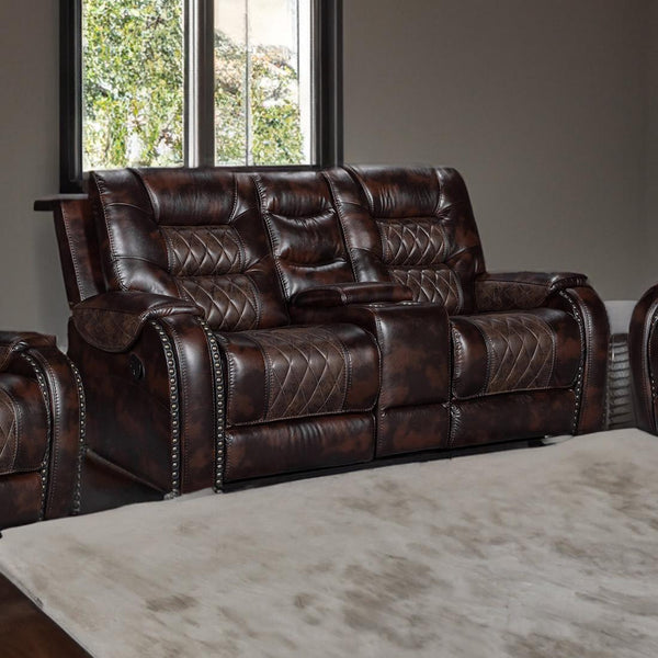 Primo International Lane Reclining Leather Look Loveseat with Console U916113883MOLC IMAGE 1