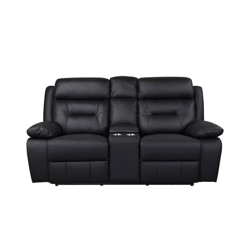  Mazin Furniture Laconia 9629BLK-2PWC Power Double Reclining Loveseat w/ Power Footrest & Center Console w/Cupholder IMAGE 1