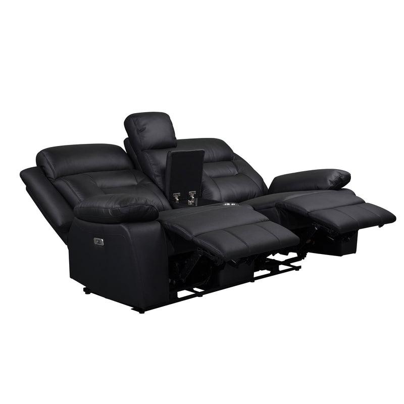  Mazin Furniture Laconia 9629BLK-2PWC Power Double Reclining Loveseat w/ Power Footrest & Center Console w/Cupholder IMAGE 3