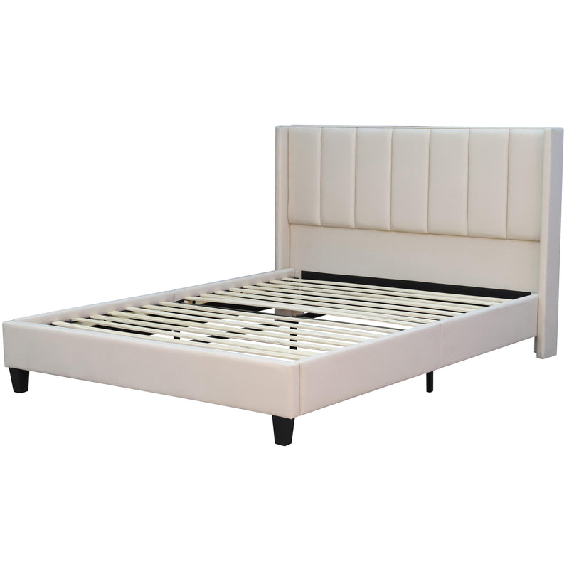 Primo International Zella Queen Upholstered Platform Bed Zella Queen Upholstered Platform Bed - Linen Beige IMAGE 1