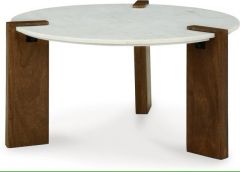 Table de centre en bois et marbre (ASHLE/T652-8/)