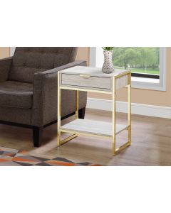TABLE D'APPOINT - 24"H / MARBRE BEIGE / METAL OR (MONARCH/I 3483)